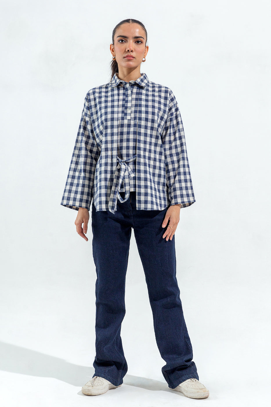 Blue And White Check Collar Shirt