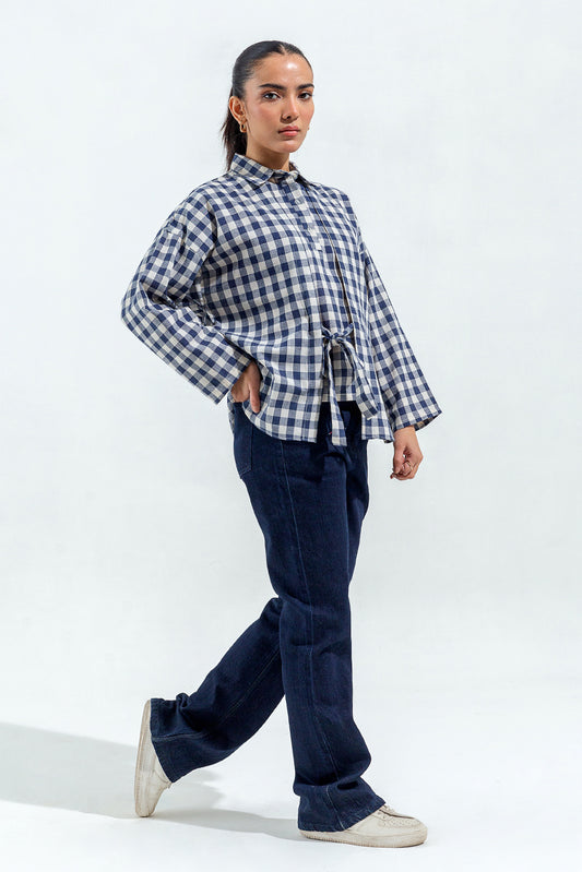 BLUE AND WHITE CHECK COLLAR SHIRT