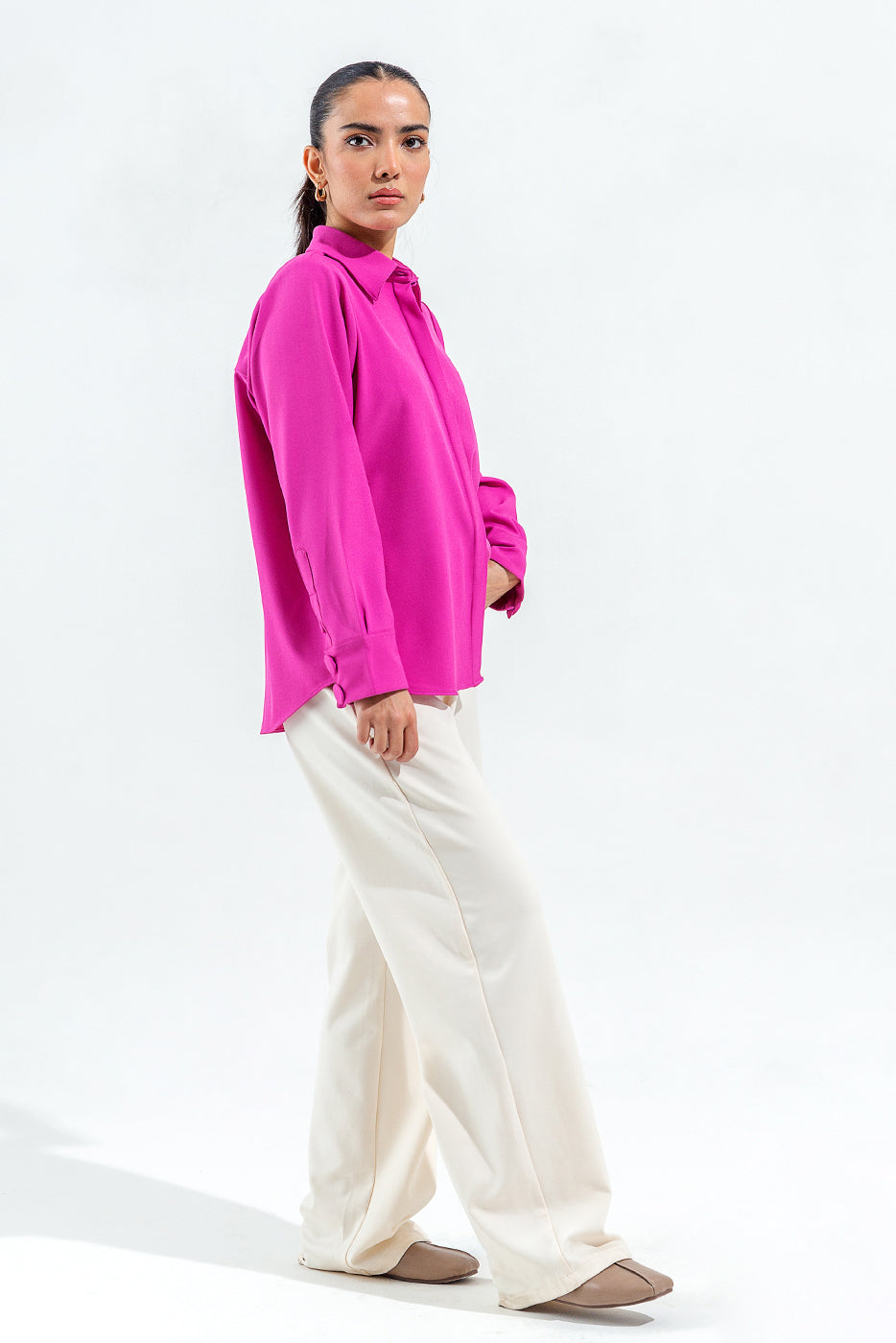 FUCHIA PINK BUTTON THROUGH SHIRT