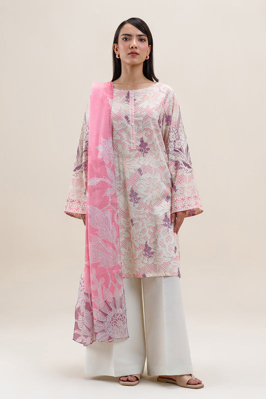 3 PIECE PRINTED LAWN SUIT-COLOR CRUSH (UNSTITCHED)