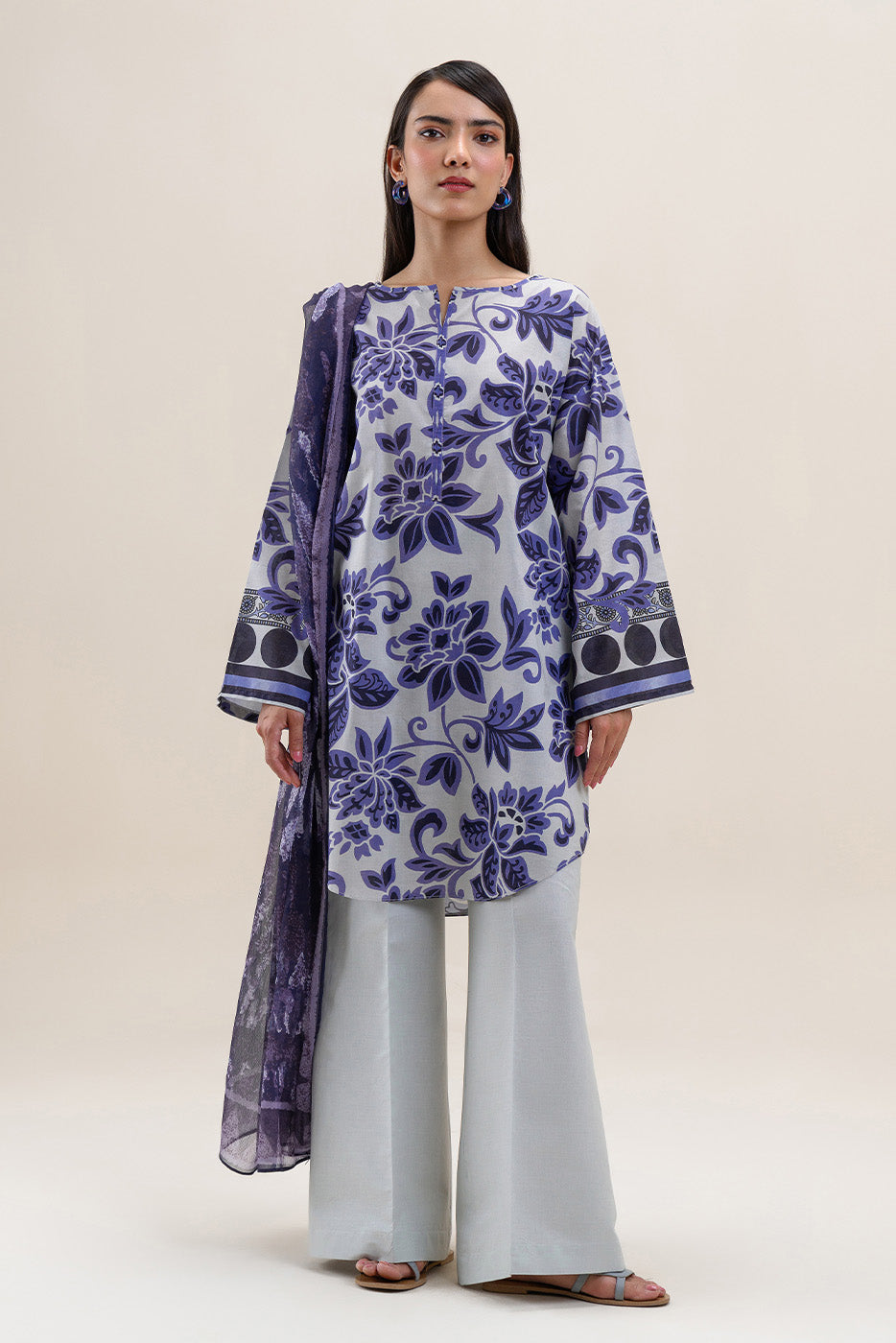 3 PIECE PRINTED LAWN SUIT-LUSTRE BLOOM (UNSTITCHED)