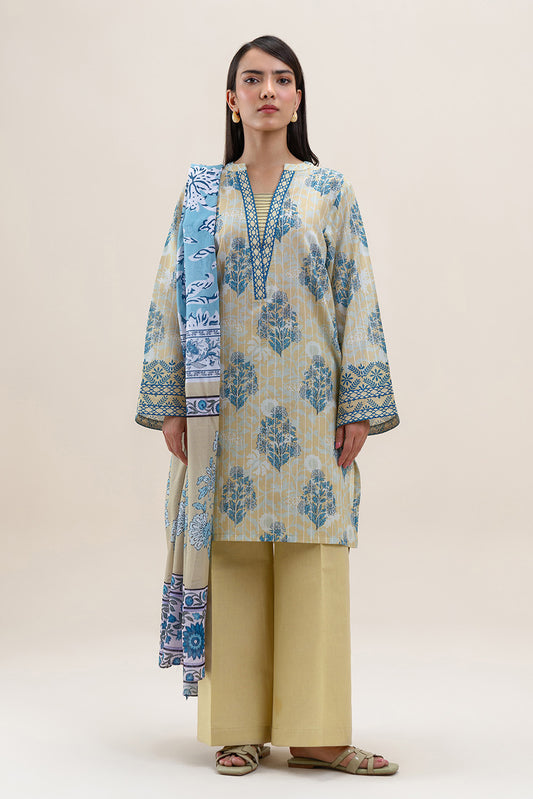 3 PIECE PRINTED LAWN SUIT-GOLD MUSE (UNSTITCHED)
