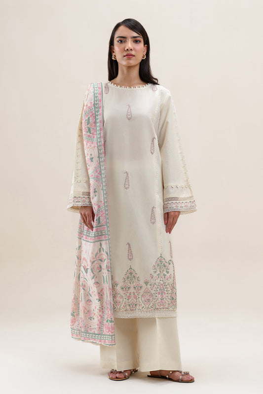 3 PIECE EMBROIDERED LAWN SUIT-IVORY GLAM (UNSTITCHED)
