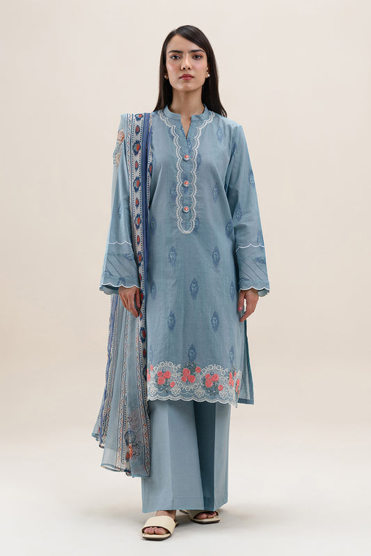 2 PIECE EMBROIDERED LAWN SUIT-AQUA ICE (UNSTITCHED)