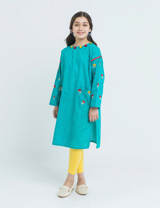 Floral Emb Check Kurta (6295504453784)