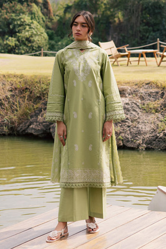 2 PIECE EMBROIDERED LAWN SUIT-KELLY GREEN (UNSTITCHED)