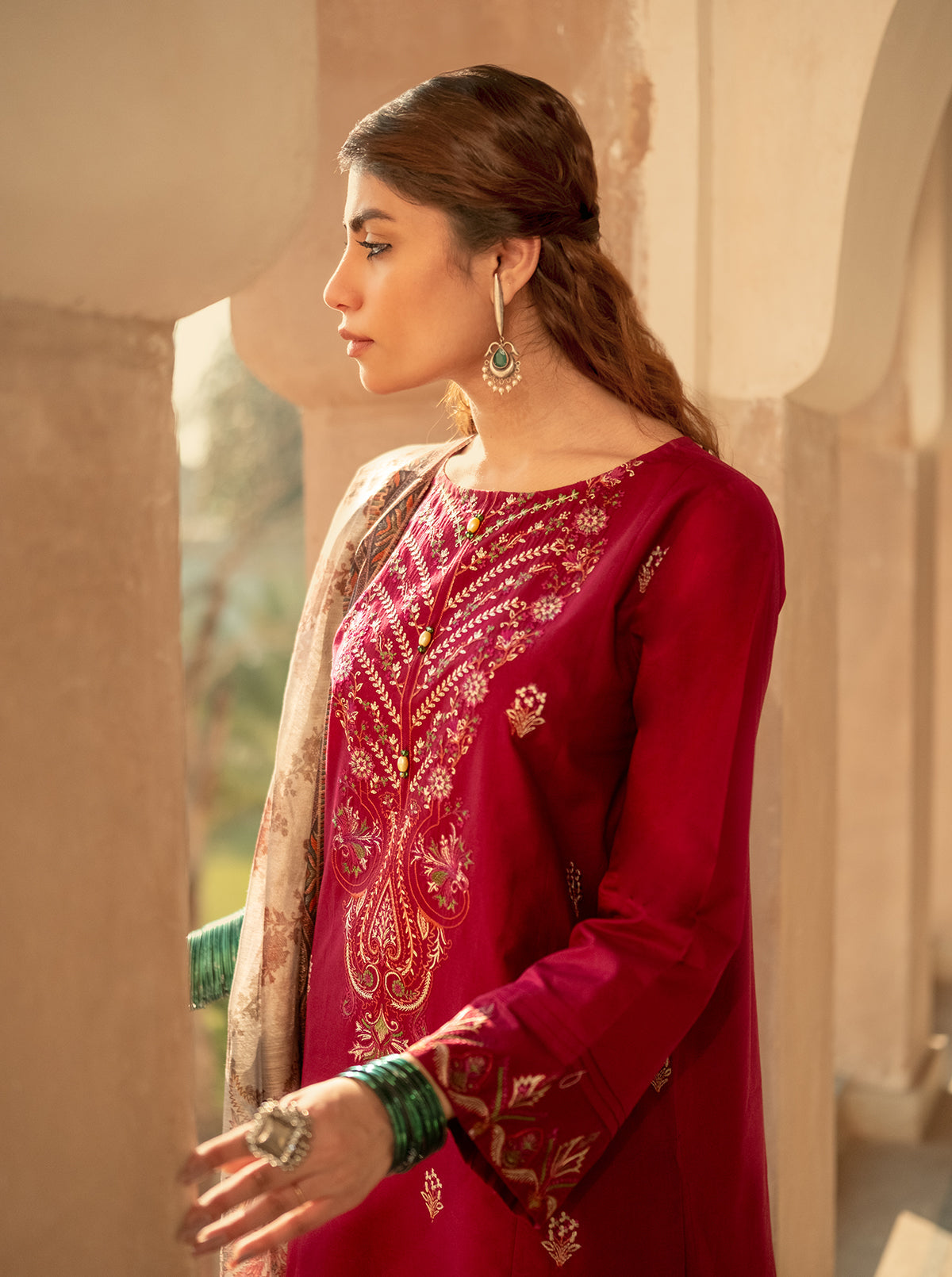 3 PIECE EMBROIDERED LAWN SUIT-RASPBERRY COULIS BT-MORBAGH SU_24   
