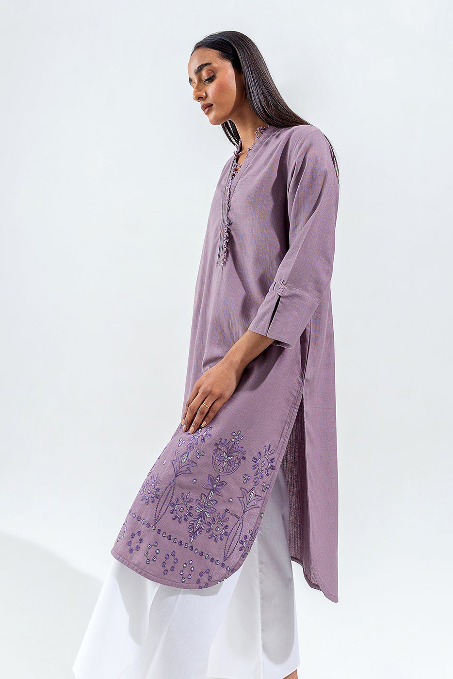 EMBROIDERED SLUB KHADDAR SHIRT (PRET)