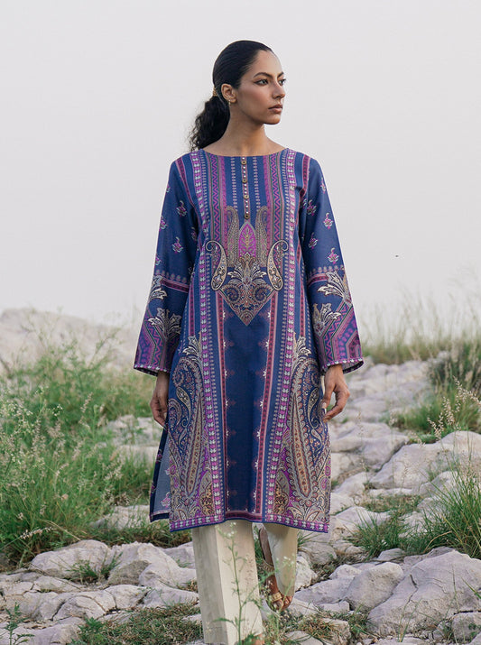1 PIECE - PRINTED KHADDAR SHIRT - SILVER SLATE MORBAGH WN_22   