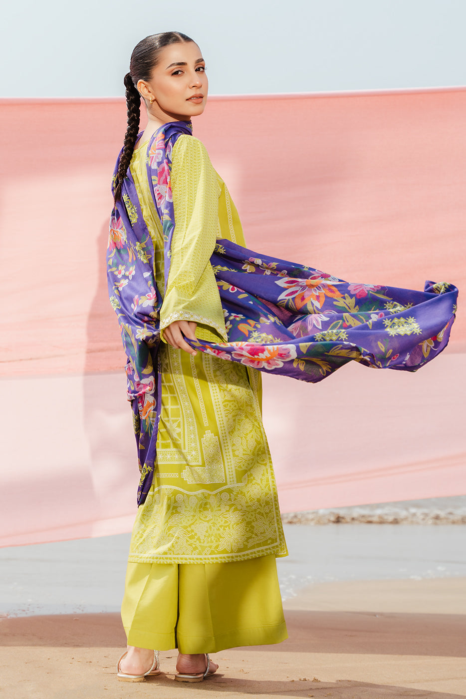 3 PIECE EMBROIDERED LAWN SUIT-WILD LIME (UNSTITCHED)