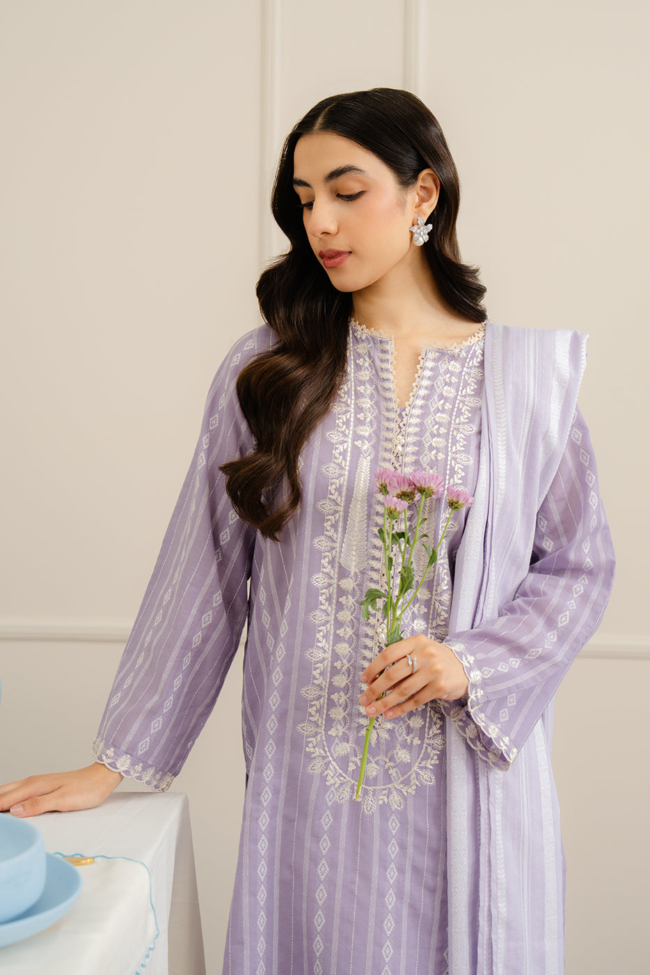 2 PIECE EMBROIDERED JACQUARD DOBBY SUIT (PRET)