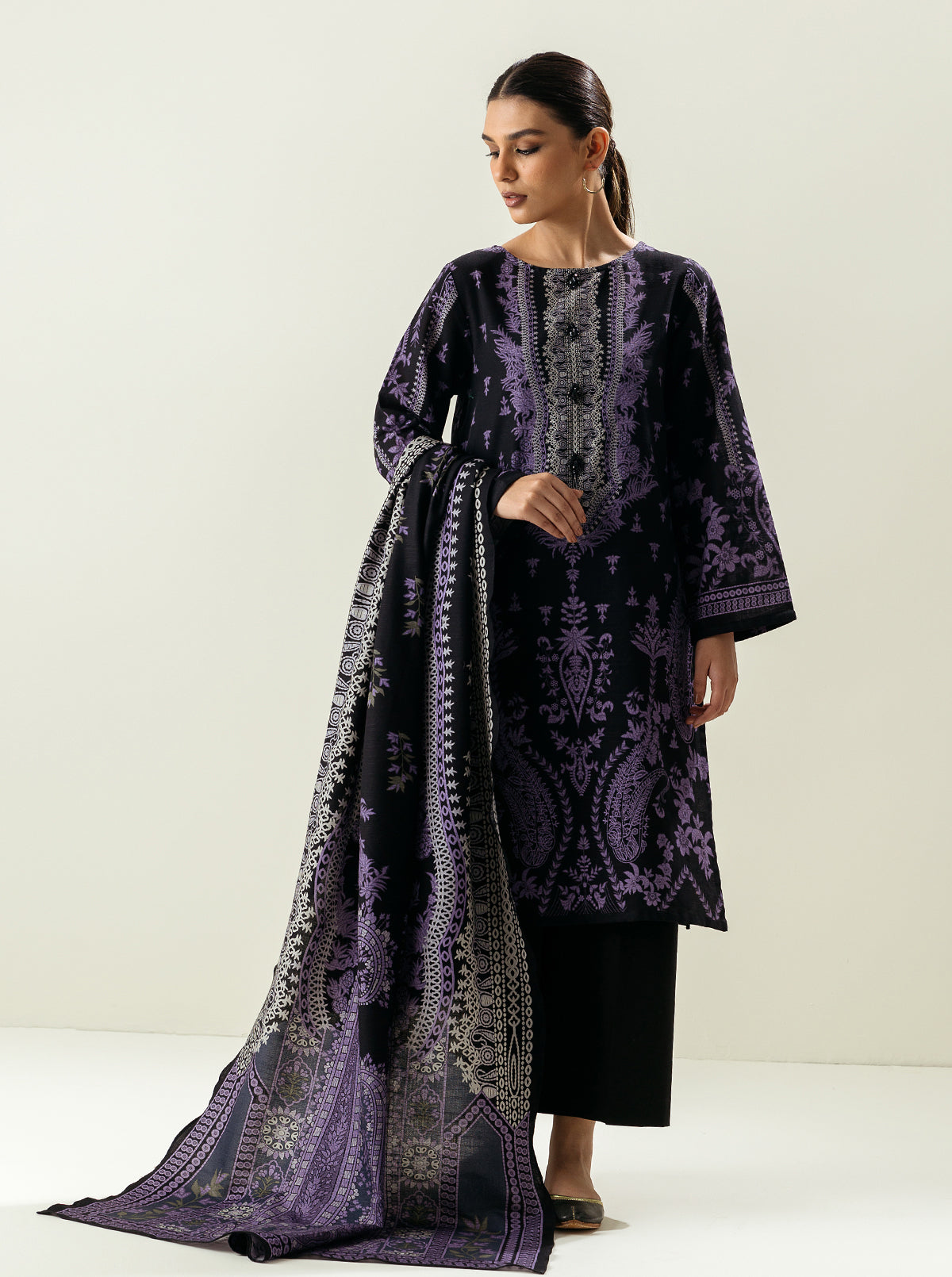 2 PIECE - PRINTED KHADDAR SUIT - OLDE WORLD MORBAGH WN_22   