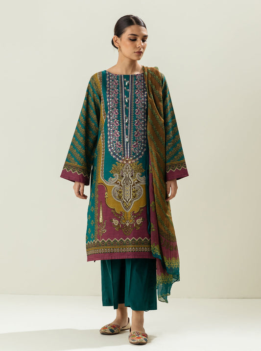 3 PIECE - EMBROIDERED  KHADDAR SUIT - TURQVOISE BRD MORBAGH WN_22   