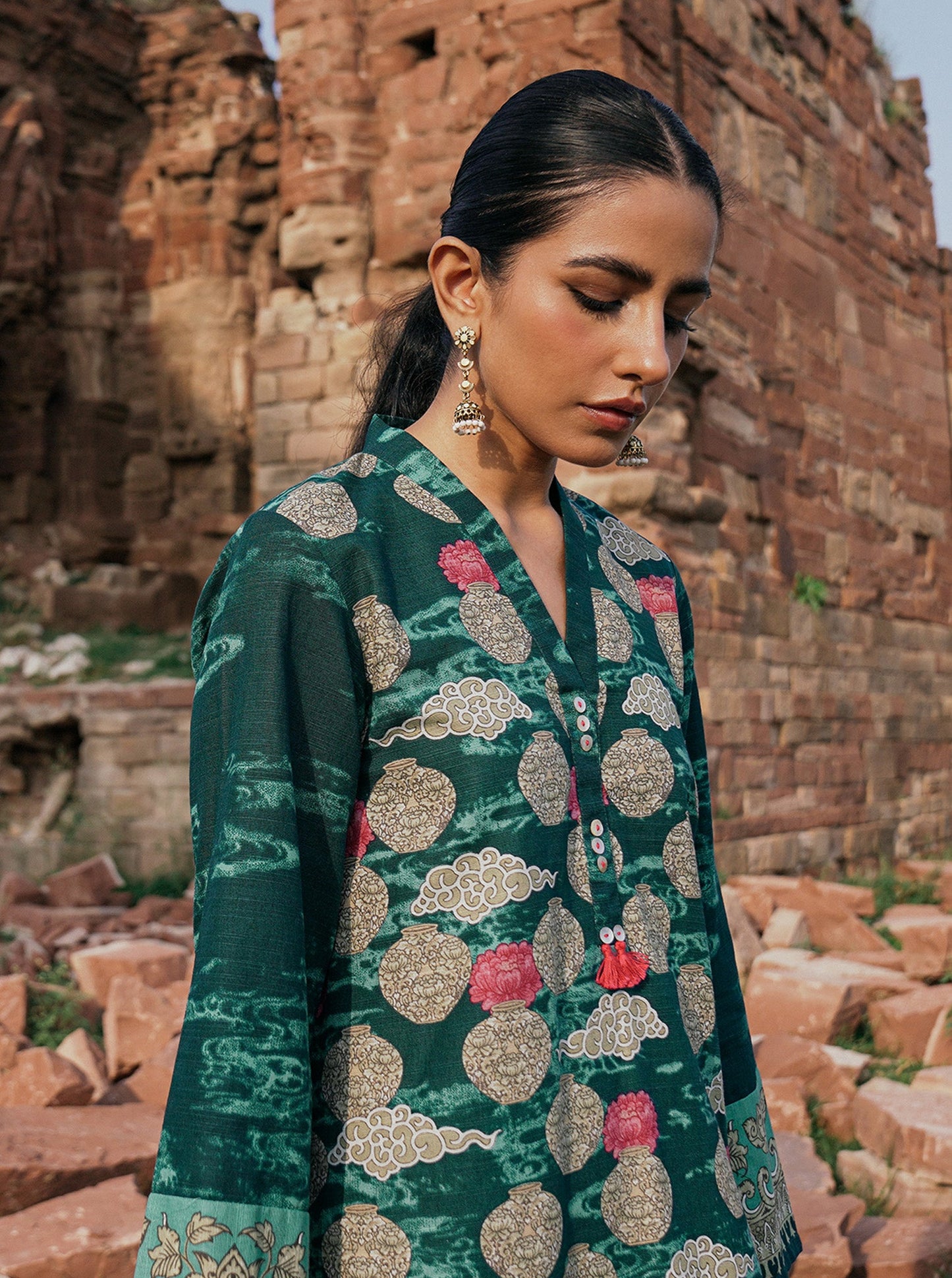 2 PIECE - PRINTED KHADDAR SUIT - EXOTIC EVERGREEN MORBAGH WN_22   