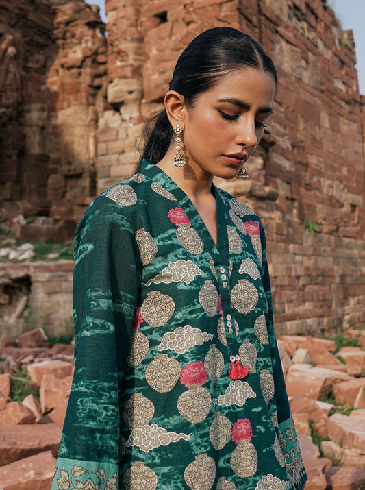 2 PIECE - PRINTED KHADDAR SUIT - EXOTIC EVERGREEN MORBAGH WN_22   