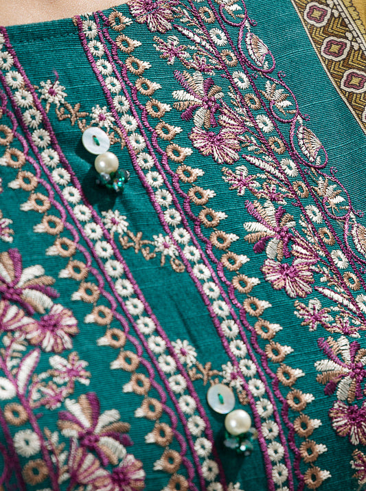3 PIECE - EMBROIDERED  KHADDAR SUIT - TURQVOISE BRD MORBAGH WN_22   