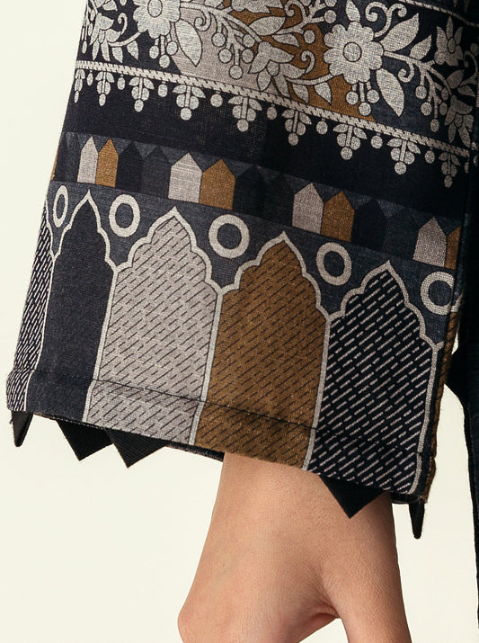 3 PIECE - PRINTED KHADDAR SUIT - KEYSTONE GRAY MORBAGH WN_22   