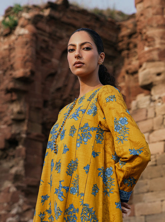 2 PIECE - PRINTED KHADDAR SUIT - MUSTARD ROBIN MORBAGH WN_22   