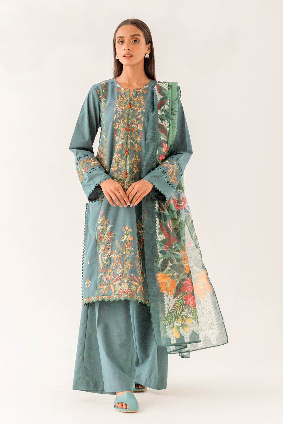 3 PIECE - EMBROIDERED TWO TONE SUIT - BERYL AMOUR (UNSTITCHED)