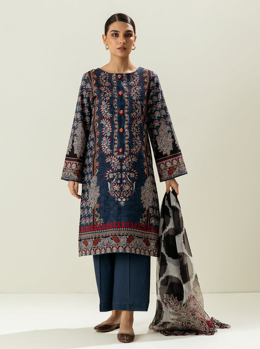 3 PIECE - EMBROIDERED  KHADDAR SUIT - BOHO BLUE MORBAGH WN_22   