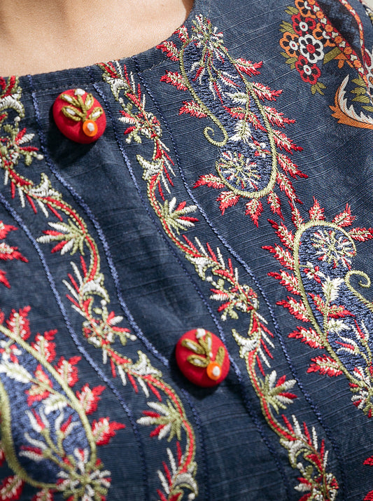 3 PIECE - EMBROIDERED  KHADDAR SUIT - BOHO BLUE MORBAGH WN_22   