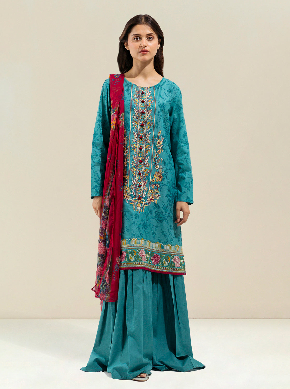 2 PIECE - EMBROIDERED LAWN SUIT - VIVID CERRULEAN MORBAGH SU_23   