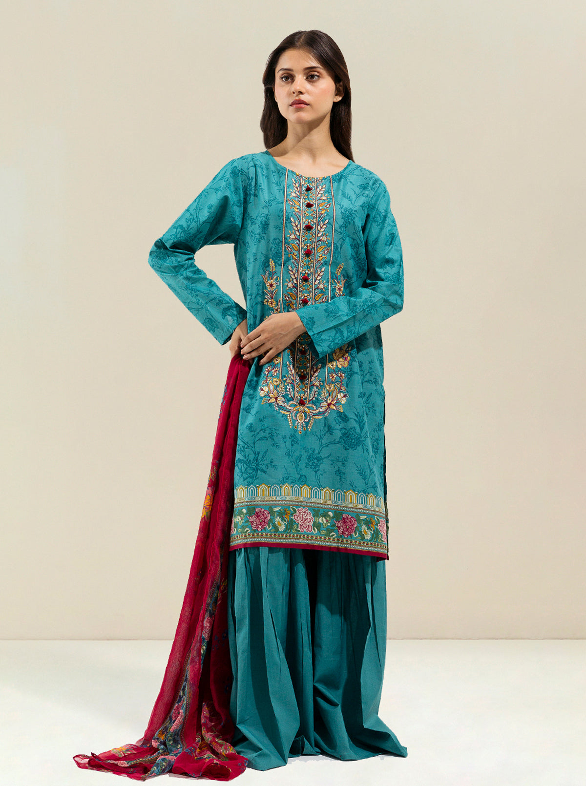 2 PIECE - EMBROIDERED LAWN SUIT - VIVID CERRULEAN MORBAGH SU_23   