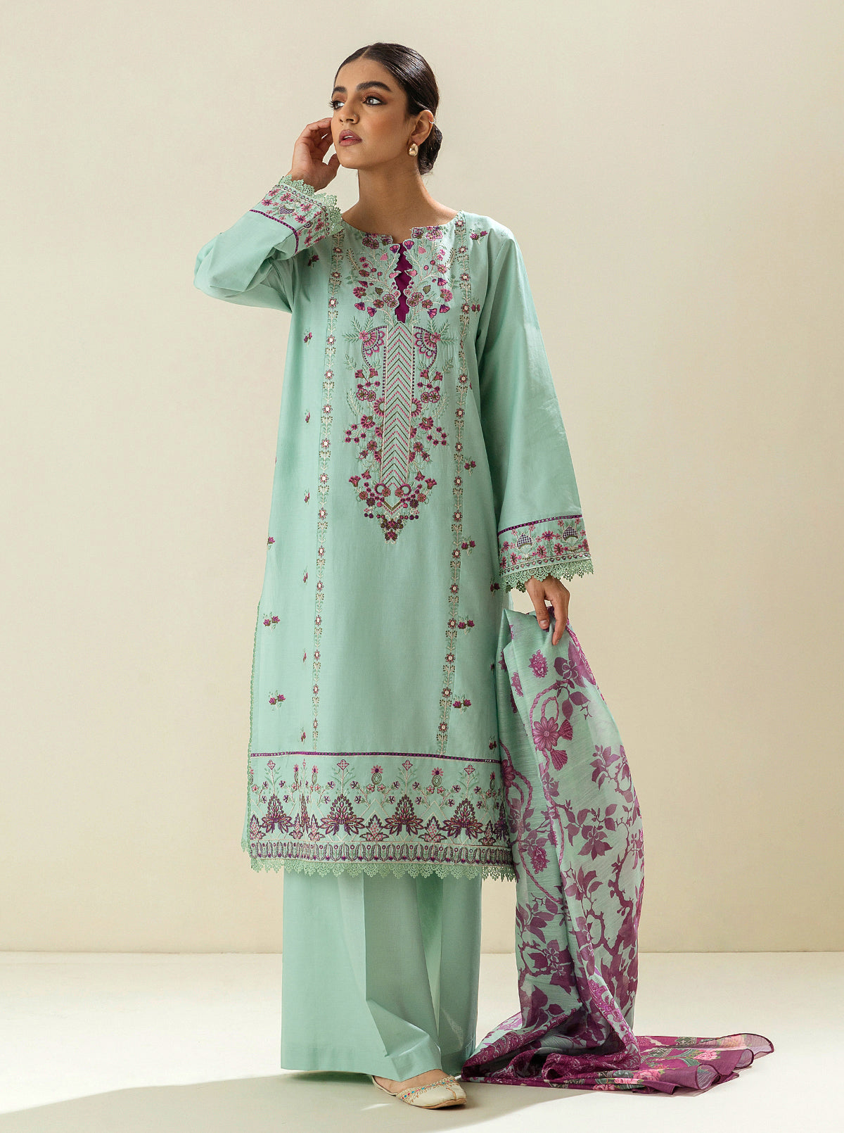 3 PIECE - EMBROIDERED LAWN SUIT - POLYNYA SEASON MORBAGH SU_23   