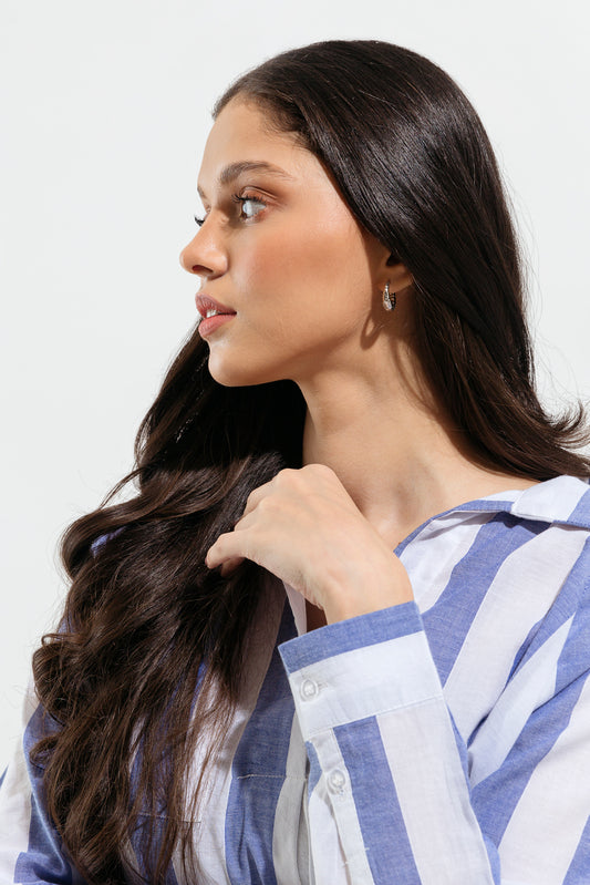 BLUE AND WHITE STRIPED RAGLAN SHIRT