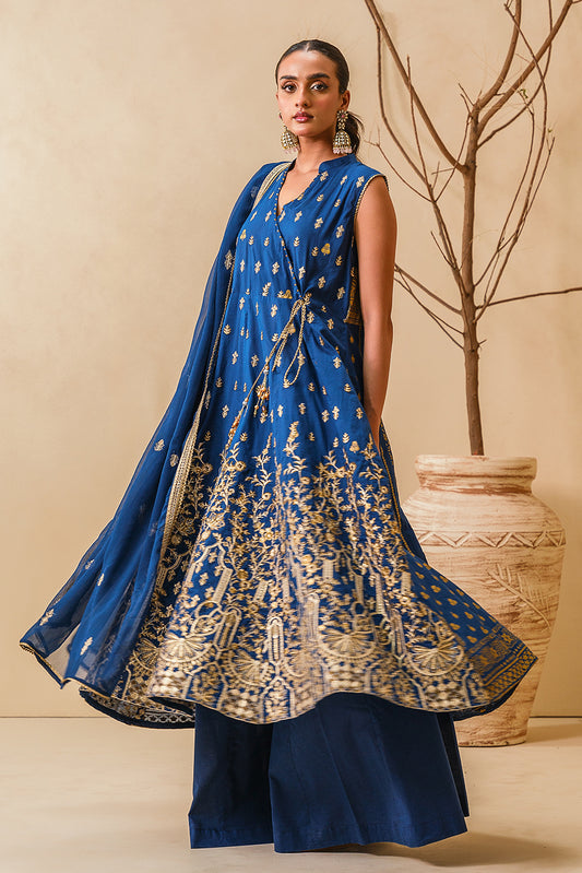 3 PIECE EMBROIDERED LAWN SUIT-MYSTIC BLUE (UNSTITCHED)