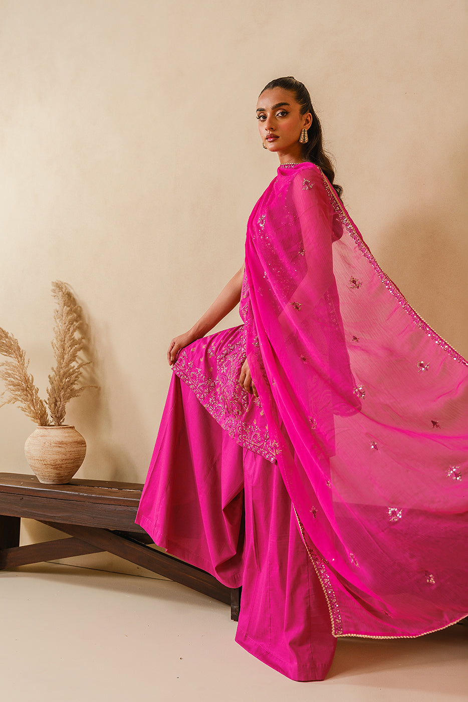 3 PIECE EMBROIDERED LAWN SUIT-FUSCHIA ADORE (UNSTITCHED)