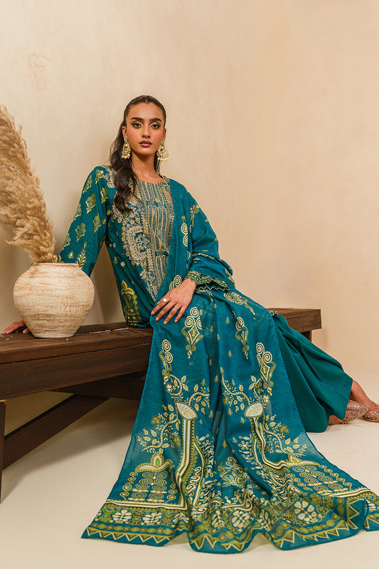 3 PIECE EMBROIDERED LAWN SUIT-EMERALD ASH (UNSTITCHED)