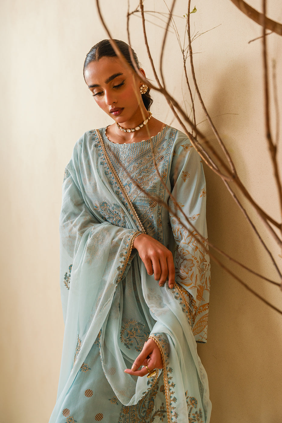3 PIECE EMBROIDERED LAWN SUIT-ARCTIC AURORA (UNSTITCHED)