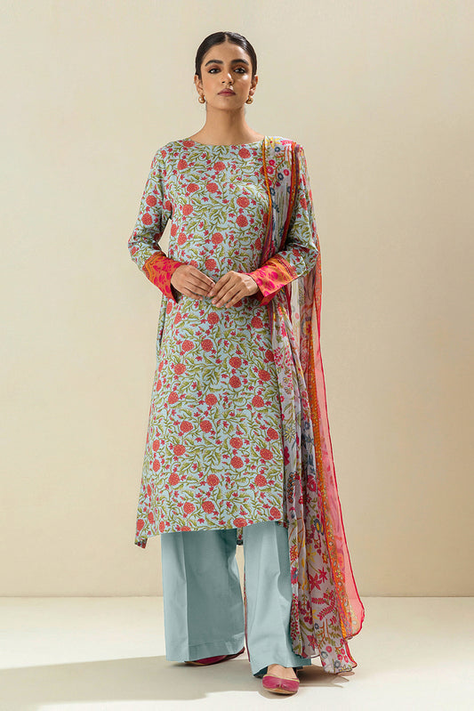 3 PIECE - PRINTED VISCOSE SUIT - BREEZY PARADISE (UNSTITCHED)