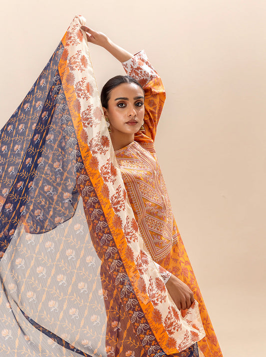 3 PIECE EMBROIDERED LAWN SUIT-SUNRISE PEACH BT-MORBAGH SU_24   