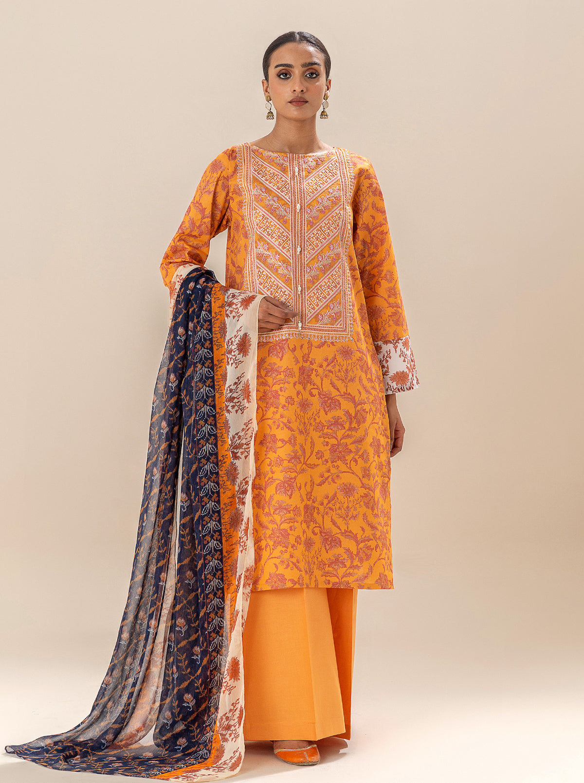 3 PIECE EMBROIDERED LAWN SUIT-SUNRISE PEACH BT-MORBAGH SU_24   