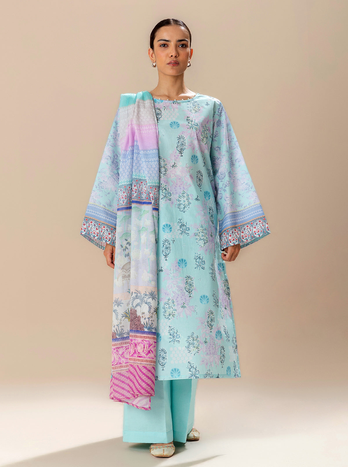 2 PIECE PRINTED LAWN SUIT-BLUEFALLS BAY (UNSTITCHED)