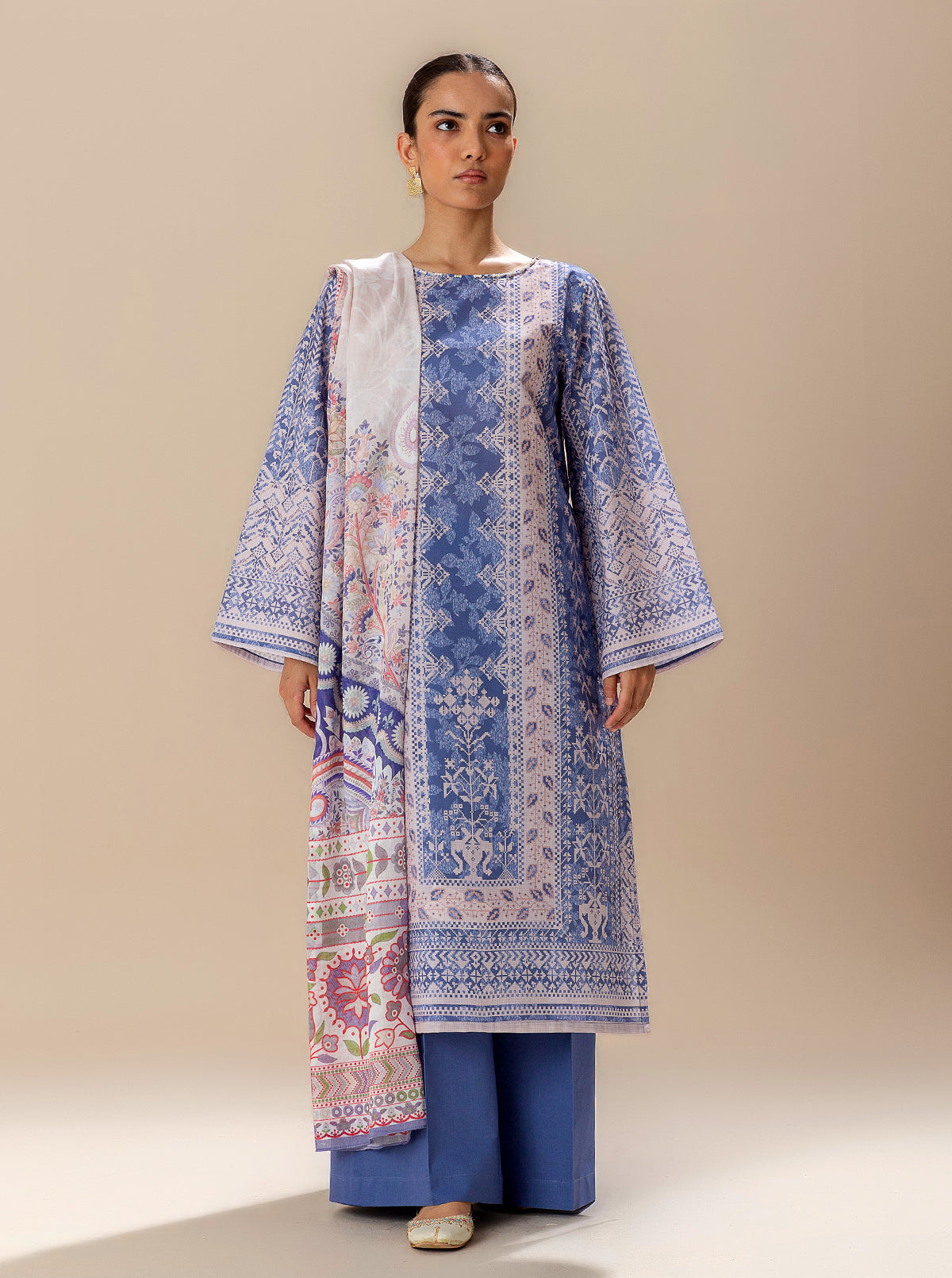 3 PIECE PRINTED LAWN SUIT-LAVENDER DREAM BT-MORBAGH SU_24   