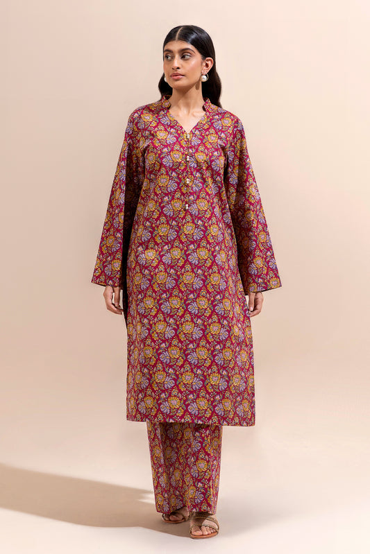 2 PIECE PRINTED LAWN SUIT-CHROMA CRIMSON (UNSTITCHED)