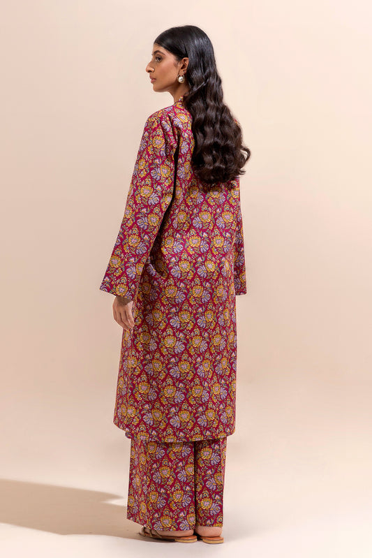 2 PIECE PRINTED LAWN SUIT-CHROMA CRIMSON (UNSTITCHED)