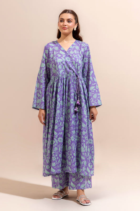 2 PIECE PRINTED LAWN SUIT-LILAC LILIES (UNSTITCHED)