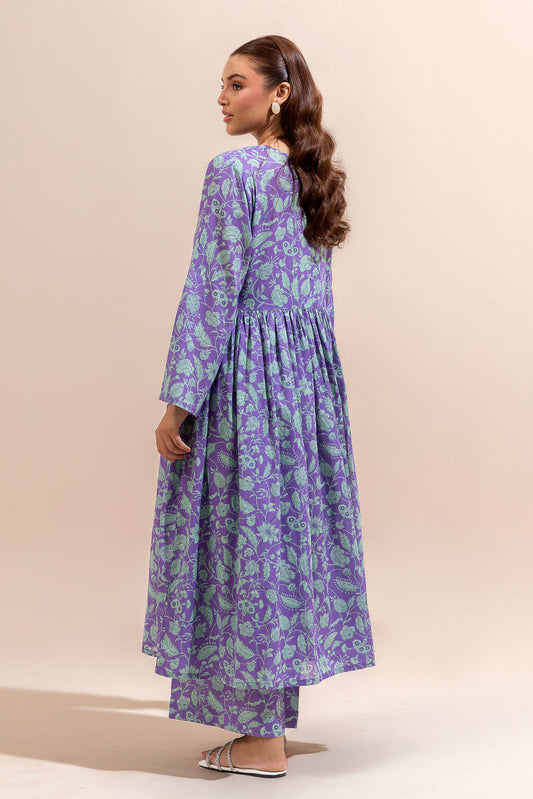 2 PIECE PRINTED LAWN SUIT-LILAC LILIES (UNSTITCHED)