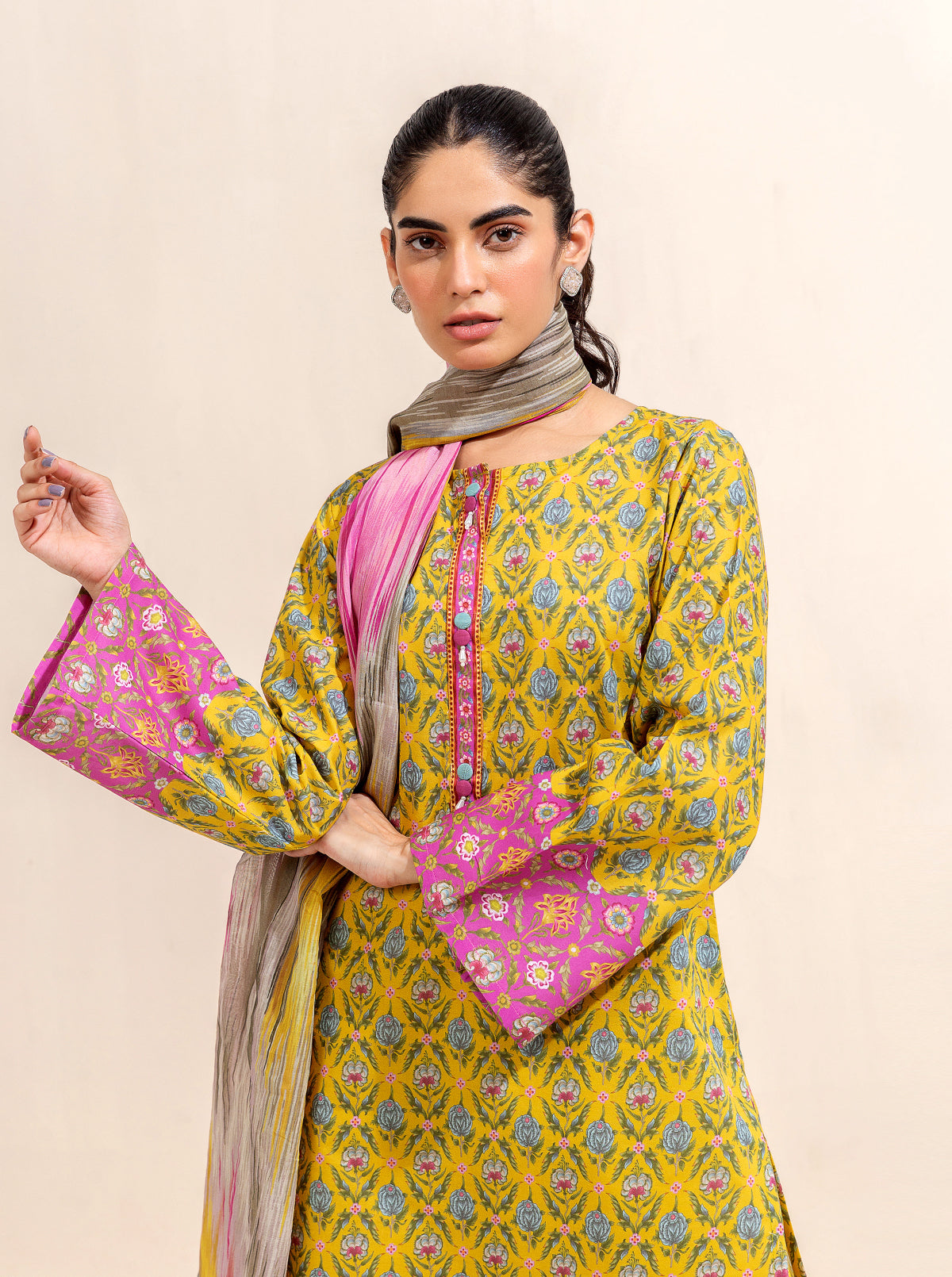 2 PIECE PRINTED LAWN SUIT-CANDY SAND (UNSTITCHED)