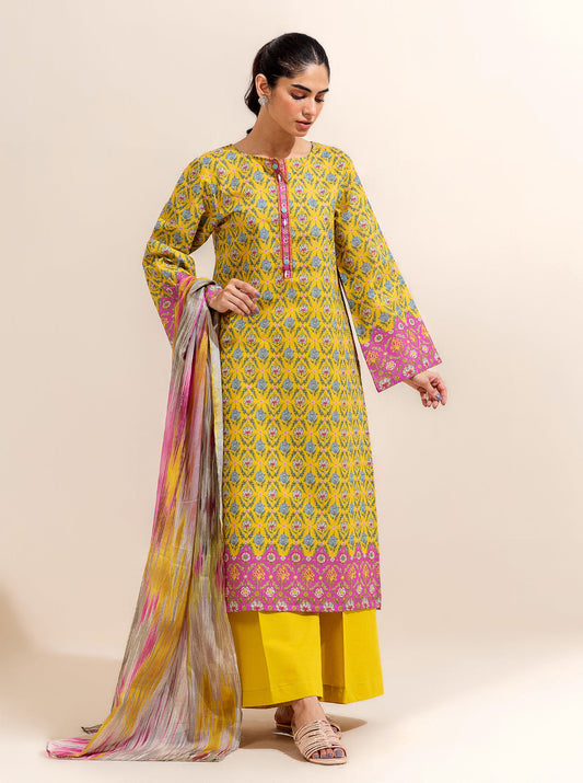 3 PIECE PRINTED LAWN-CANDY SAND BT-MORBAGH SU_24   