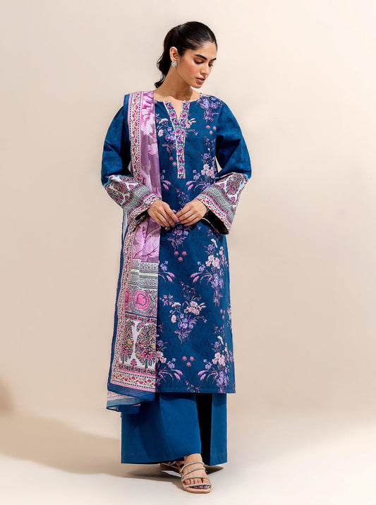 3 PIECE PRINTED LAWN-MIDNIGHT BISMUTH BT-MORBAGH SU_24   