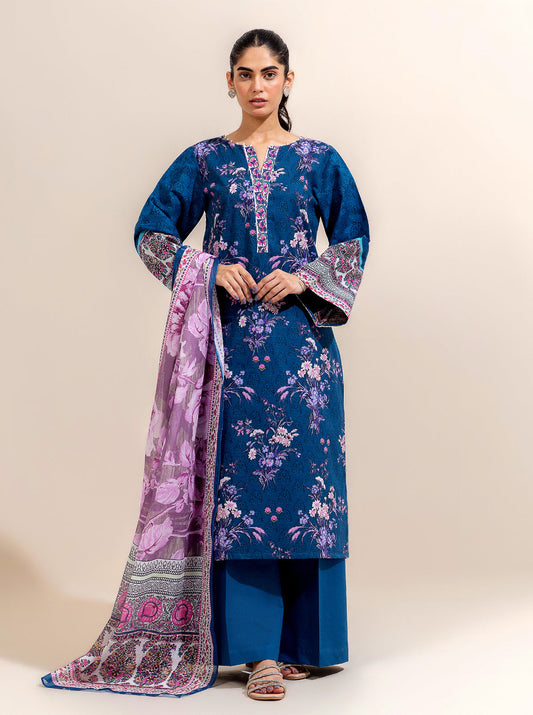 3 PIECE PRINTED LAWN-MIDNIGHT BISMUTH BT-MORBAGH SU_24   