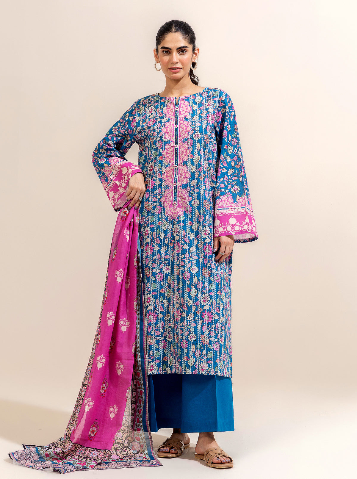 2 PIECE PRINTED LAWN SUIT-FLORAL BALANCE (UNSTITCHED)
