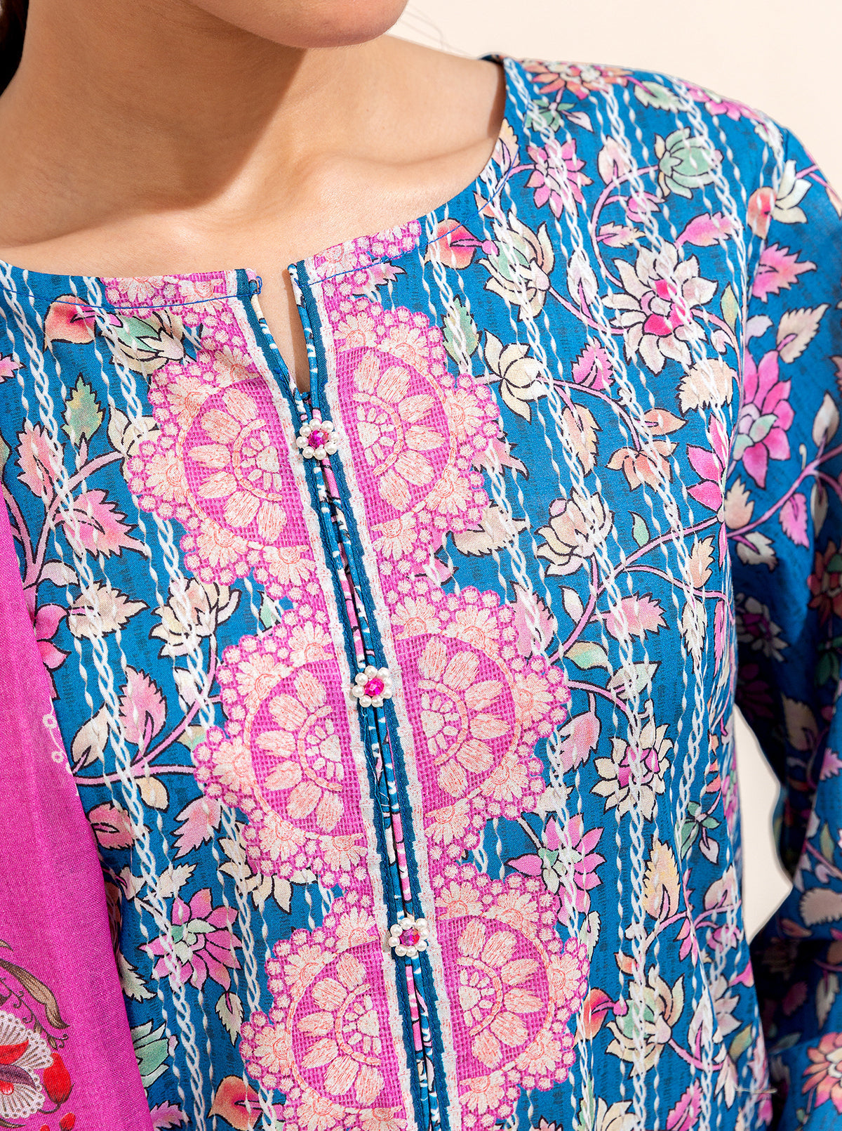 2 PIECE PRINTED LAWN SUIT-FLORAL BALANCE (UNSTITCHED)