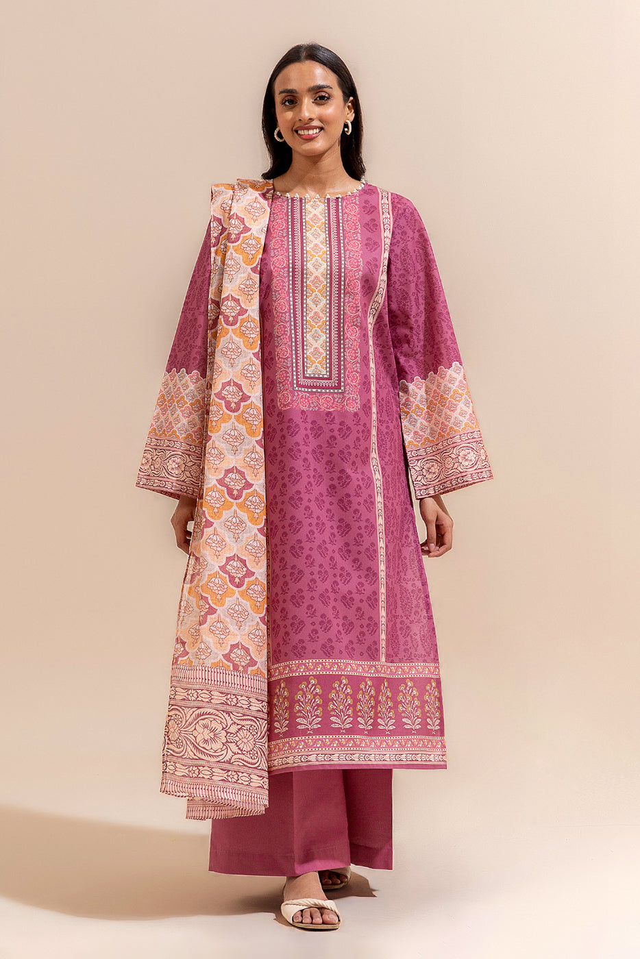 3 PIECE PRINTED LAWN SUIT-PINKY PARFAIT (UNSTITCHED)