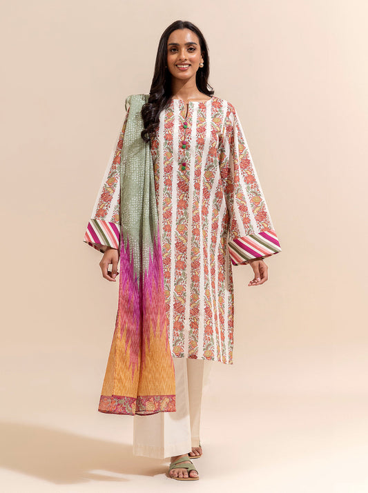 3 PIECE PRINTED LAWN SUIT-LINEAGE LILIES BT-MORBAGH SU_24   
